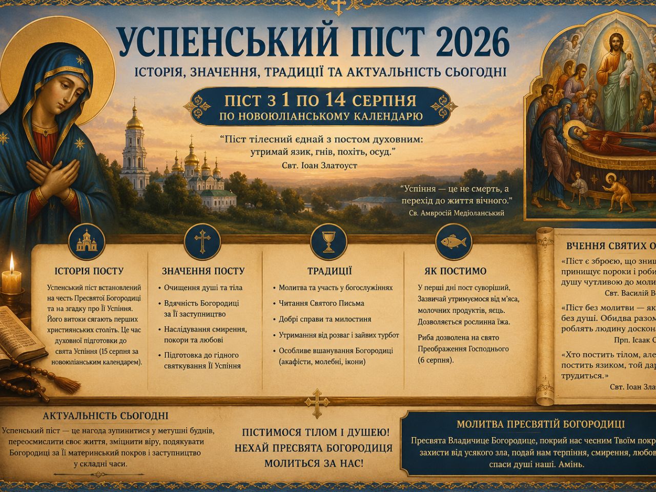Успенський піст 2026: історія, значення, традиції та актуальність сьогодні